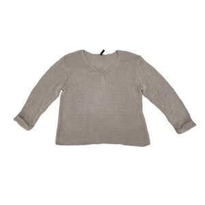 H&M Divided Cream Tan Knitted Long Cuffed Sleeve V-Neck Sweater Size 10 Women’s